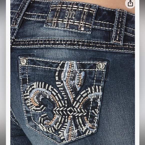 Miss Me Fleur De Lis Embroidered Y2K Low Rise Bootcut Jeans - Picture 5 of 16